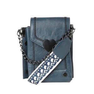 OUTRYT BY AZORTE Blue Sling Bag Printed Detachable Crossbody Strap Heart 6 x 6"